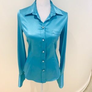 Dolce & gabbana stretch satin blouse turquoise size small